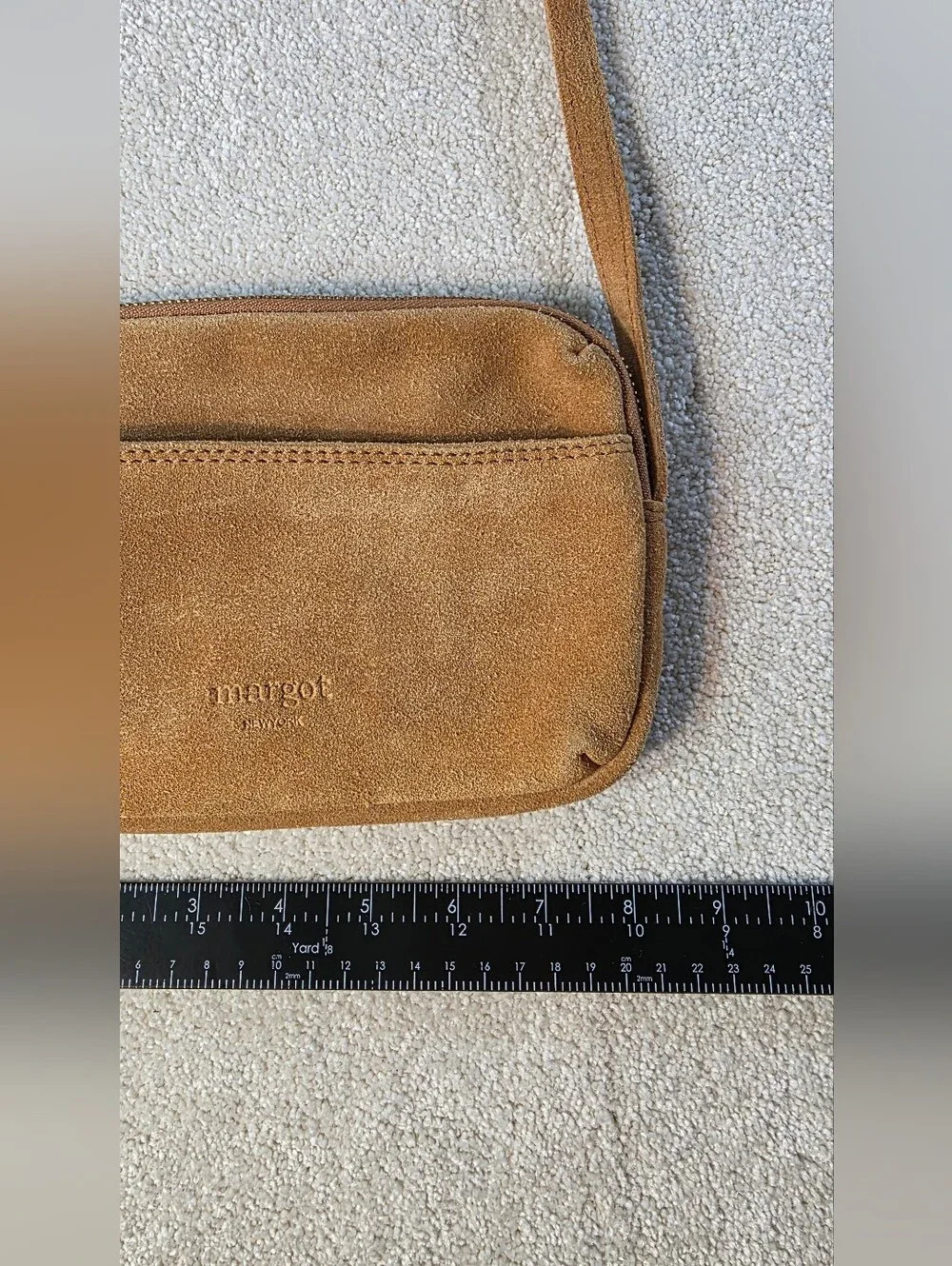Margot New York Tan Suede Crossbody Mini Bag Card Inserts Minimalist Classic OS